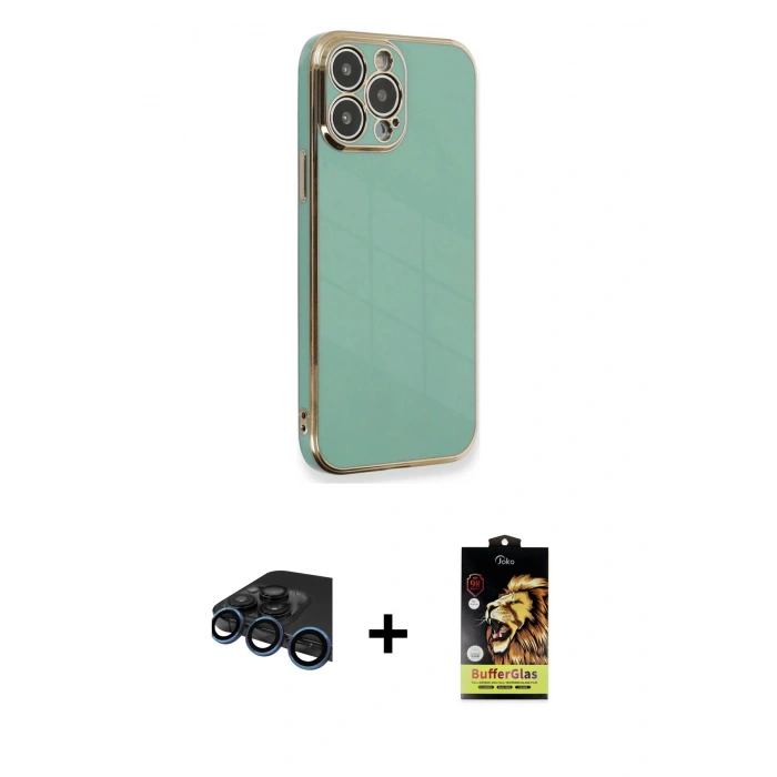 MARSİLYAN™- iPhone 15 Pro Kılıf Yankı Serisi - Siyah Buffer Cam Ekran Koruyucu + Raze Metal Kamera Lens - LT