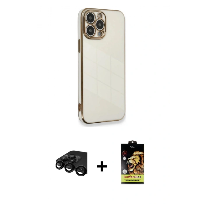 MARSİLYAN™- iPhone 15 Pro Kılıf Yankı Serisi - Siyah Buffer Cam Ekran Koruyucu + Raze Metal Kamera Lens - SH