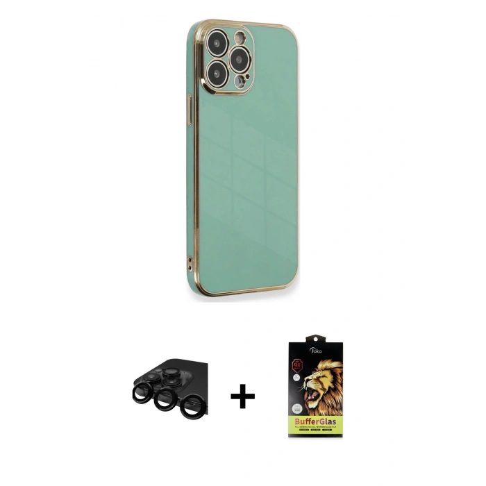 MARSİLYAN™- iPhone 15 Pro Kılıf Yankı Serisi - Siyah Buffer Cam Ekran Koruyucu + Raze Metal Kamera Lens - SH