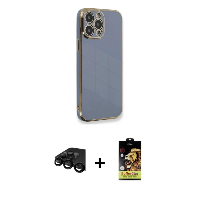 MARSİLYAN™- iPhone 15 Pro Kılıf Yankı Serisi - Siyah Buffer Cam Ekran Koruyucu + Raze Metal Kamera Lens - SH