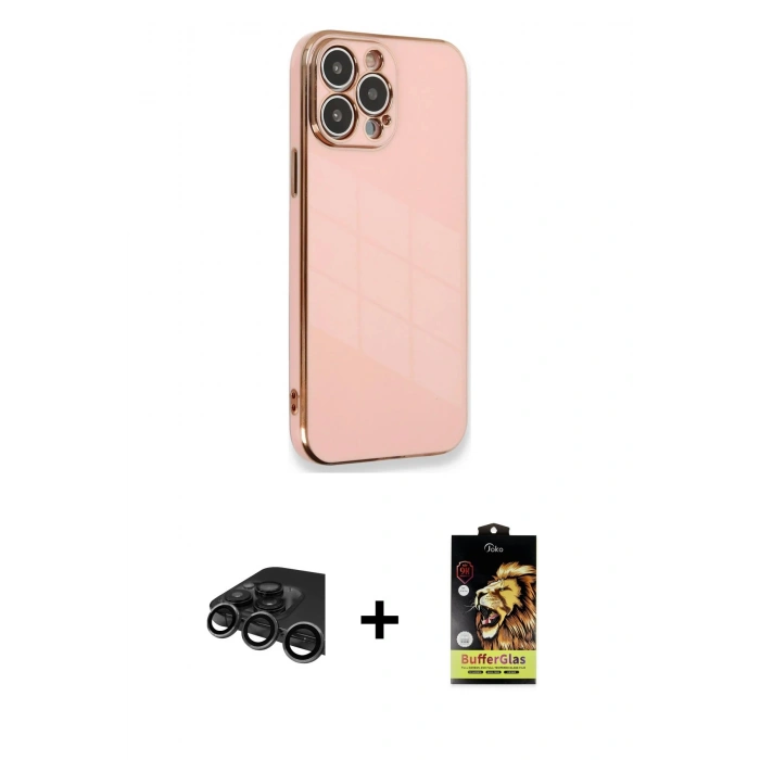 MARSİLYAN™- iPhone 15 Pro Kılıf Yankı Serisi - Siyah Buffer Cam Ekran Koruyucu + Titanyum Gri Raze Metal Kamera Lens