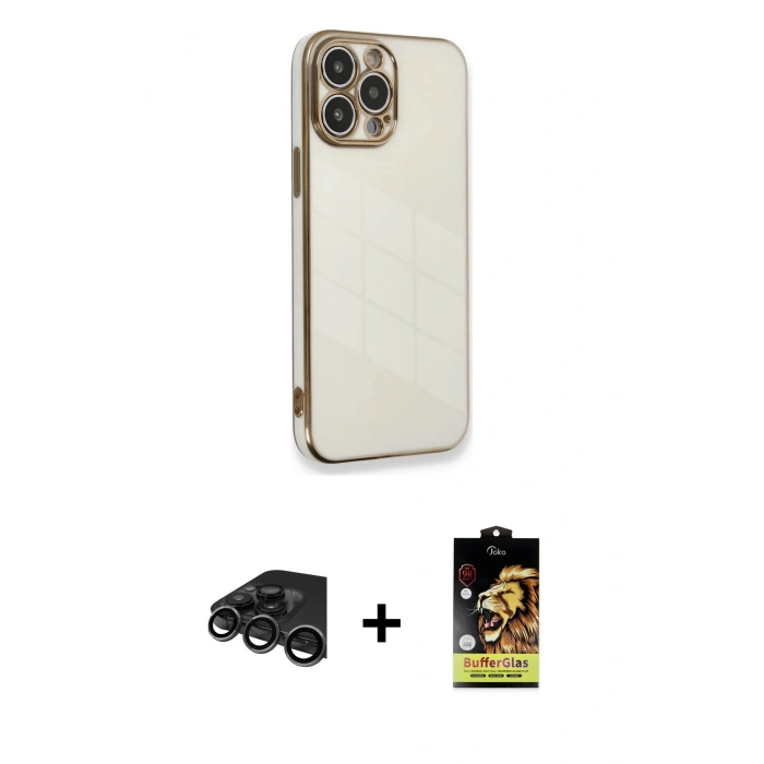 MARSİLYAN™- iPhone 15 Pro Kılıf Yankı Serisi - Siyah Buffer Cam Ekran Koruyucu + Titanyum Gri Raze Metal Kamera Lens