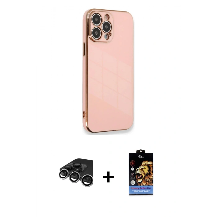 MARSİLYAN™- iPhone 15 Pro Kılıf Yankı Serisi - Siyah Buffer Hayalet Cam Ekran Koruyucu + Raze Metal Kamera Lens - GS