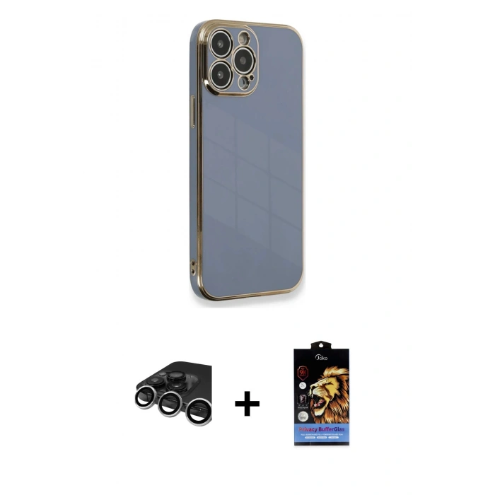 MARSİLYAN™- iPhone 15 Pro Kılıf Yankı Serisi - Siyah Buffer Hayalet Cam Ekran Koruyucu + Raze Metal Kamera Lens - GS