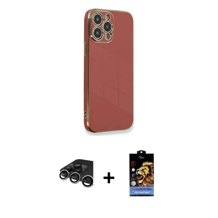 MARSİLYAN™- iPhone 15 Pro Kılıf Yankı Serisi - Siyah Buffer Hayalet Cam Ekran Koruyucu + Raze Metal Kamera Lens - GS