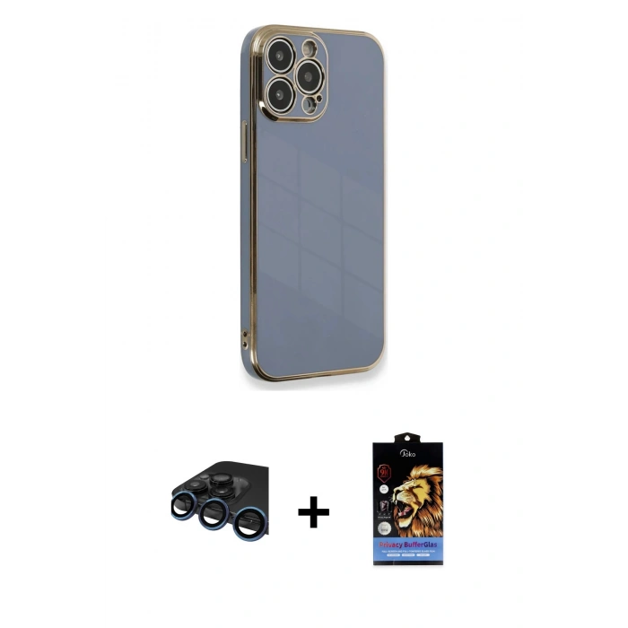 MARSİLYAN™- iPhone 15 Pro Kılıf Yankı Serisi - Siyah Buffer Hayalet Cam Ekran Koruyucu + Raze Metal Kamera Lens - LT