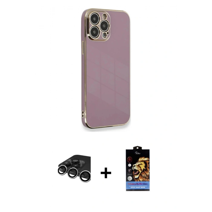 MARSİLYAN™- iPhone 15 Pro Kılıf Yankı Serisi - Siyah Buffer Hayalet Cam Ekran Koruyucu + Raze Metal Kamera Lens - GS