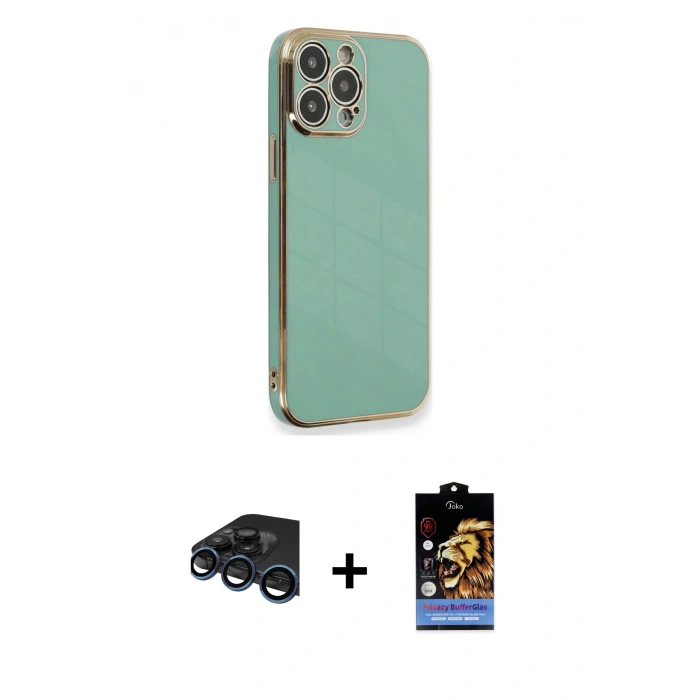 MARSİLYAN™- iPhone 15 Pro Kılıf Yankı Serisi - Siyah Buffer Hayalet Cam Ekran Koruyucu + Raze Metal Kamera Lens - LT