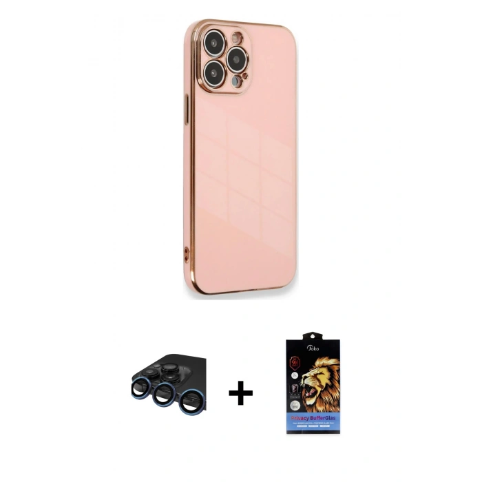 MARSİLYAN™- iPhone 15 Pro Kılıf Yankı Serisi - Siyah Buffer Hayalet Cam Ekran Koruyucu + Raze Metal Kamera Lens - LT