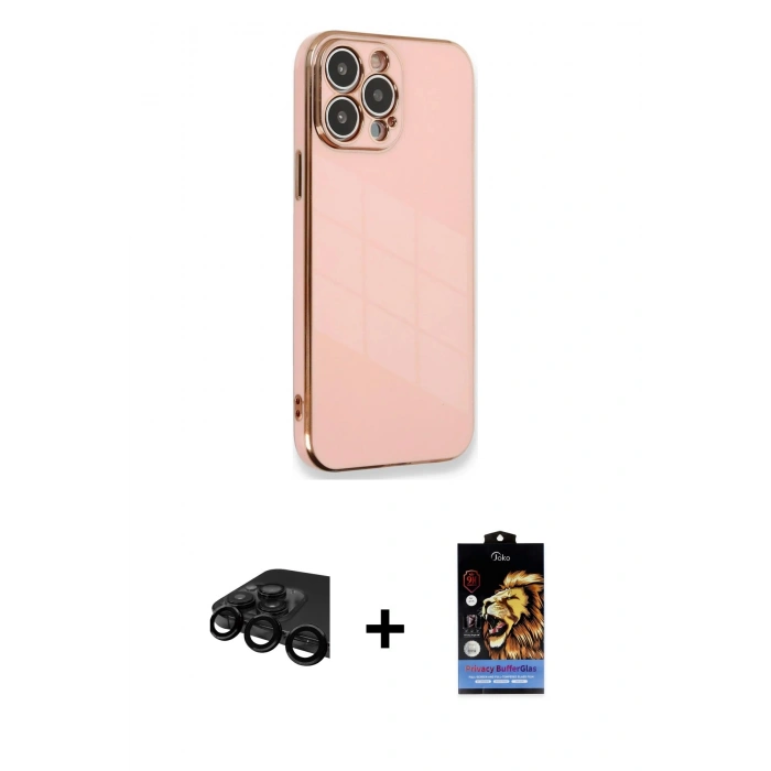 MARSİLYAN™- iPhone 15 Pro Kılıf Yankı Serisi - Siyah Buffer Hayalet Cam Ekran Koruyucu + Raze Metal Kamera Lens - SH