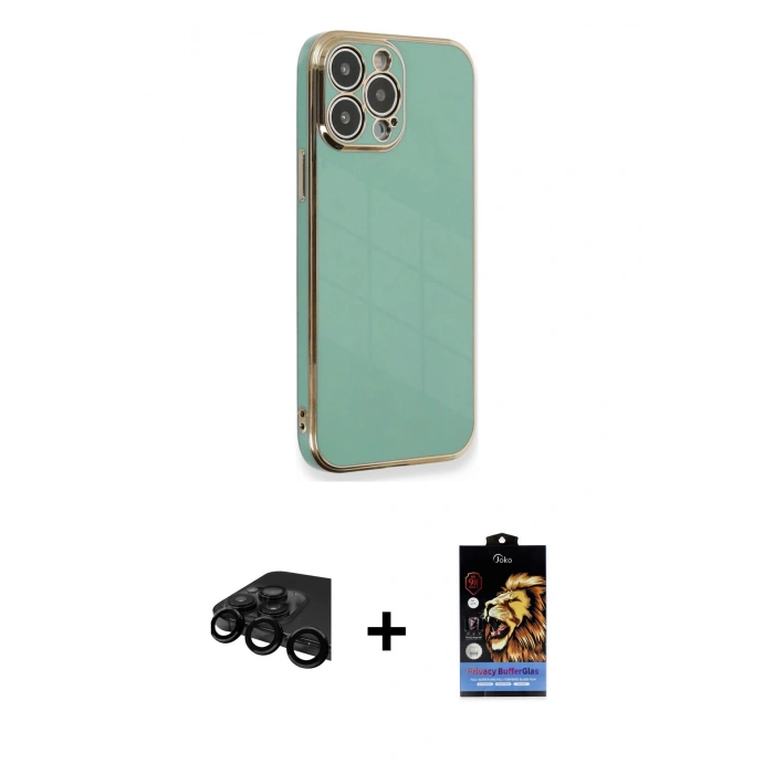 MARSİLYAN™- iPhone 15 Pro Kılıf Yankı Serisi - Siyah Buffer Hayalet Cam Ekran Koruyucu + Raze Metal Kamera Lens - SH