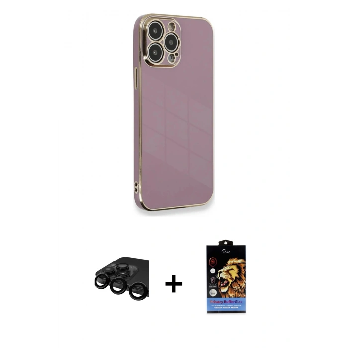 MARSİLYAN™- iPhone 15 Pro Kılıf Yankı Serisi - Siyah Buffer Hayalet Cam Ekran Koruyucu + Raze Metal Kamera Lens - SH