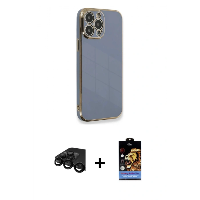 MARSİLYAN™- iPhone 15 Pro Kılıf Yankı Serisi - Siyah Buffer Hayalet Cam Ekran Koruyucu + Raze Metal Kamera Lens - SH