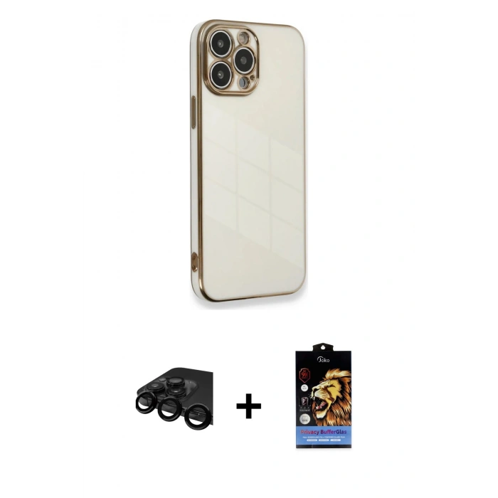 MARSİLYAN™- iPhone 15 Pro Kılıf Yankı Serisi - Siyah Buffer Hayalet Cam Ekran Koruyucu + Raze Metal Kamera Lens - SH