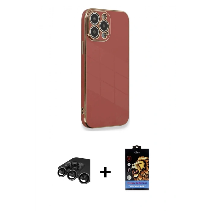 MARSİLYAN™- iPhone 15 Pro Kılıf Yankı Serisi - Siyah Buffer Hayalet Cam Ekran Koruyucu + Titanyum Gri Raze Metal Kamera Lens
