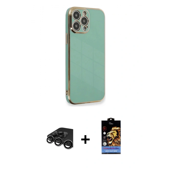 MARSİLYAN™- iPhone 15 Pro Kılıf Yankı Serisi - Siyah Buffer Hayalet Cam Ekran Koruyucu + Titanyum Gri Raze Metal Kamera Lens