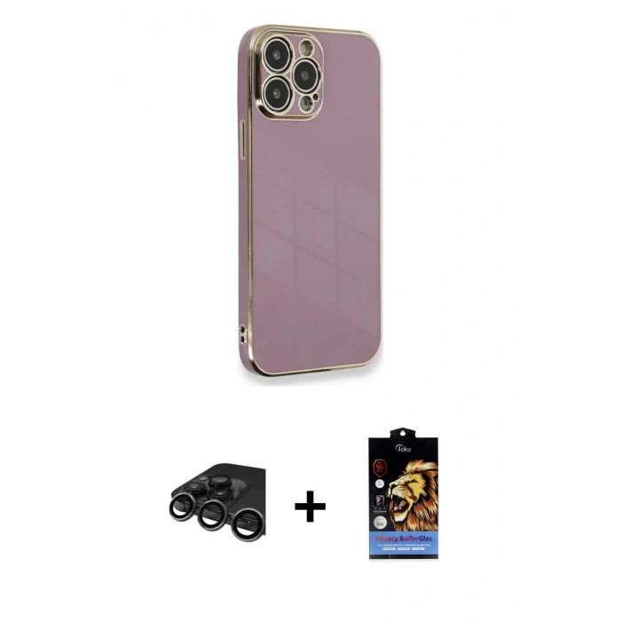 MARSİLYAN™- iPhone 15 Pro Kılıf Yankı Serisi - Siyah Buffer Hayalet Cam Ekran Koruyucu + Titanyum Gri Raze Metal Kamera Lens
