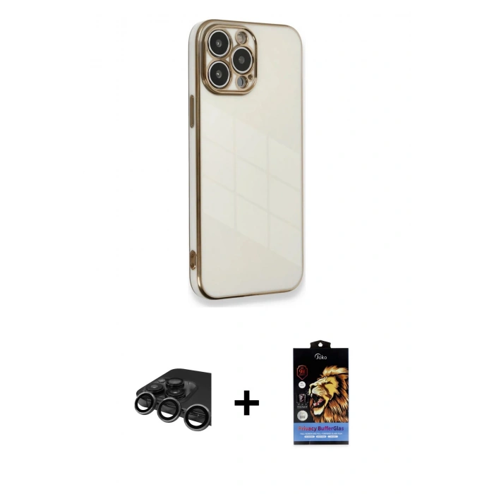 MARSİLYAN™- iPhone 15 Pro Kılıf Yankı Serisi - Siyah Buffer Hayalet Cam Ekran Koruyucu + Titanyum Gri Raze Metal Kamera Lens