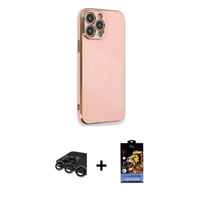 MARSİLYAN™- iPhone 15 Pro Kılıf Yankı Serisi - Siyah Buffer Hayalet Cam Ekran Koruyucu + Titanyum Gri Raze Metal Kamera Lens