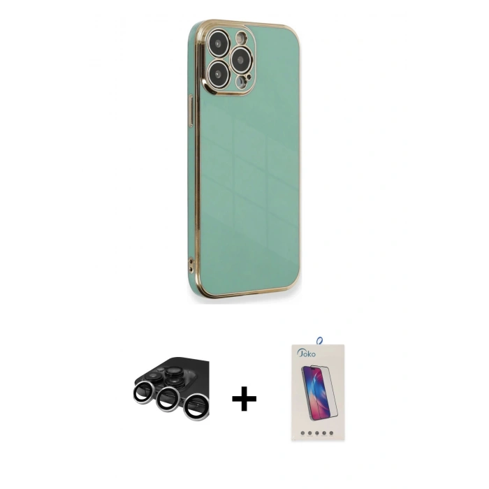 MARSİLYAN™- iPhone 15 Pro Kılıf Yankı Serisi - Siyah Joko 5D Cam + Raze Metal Kamera Lens - GS