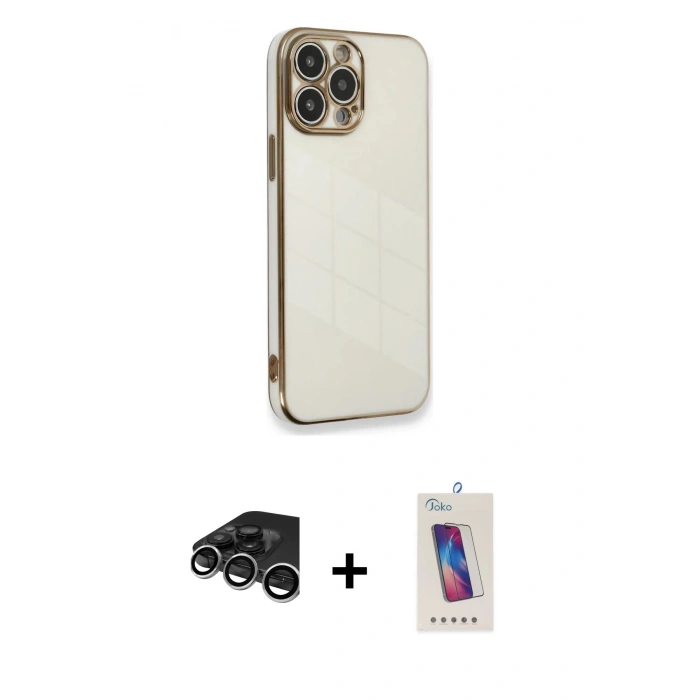 MARSİLYAN™- iPhone 15 Pro Kılıf Yankı Serisi - Siyah Joko 5D Cam + Raze Metal Kamera Lens - GS