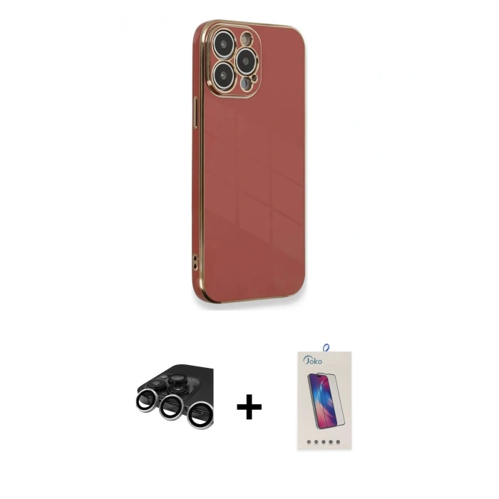 MARSİLYAN™- iPhone 15 Pro Kılıf Yankı Serisi - Siyah Joko 5D Cam + Raze Metal Kamera Lens - GS