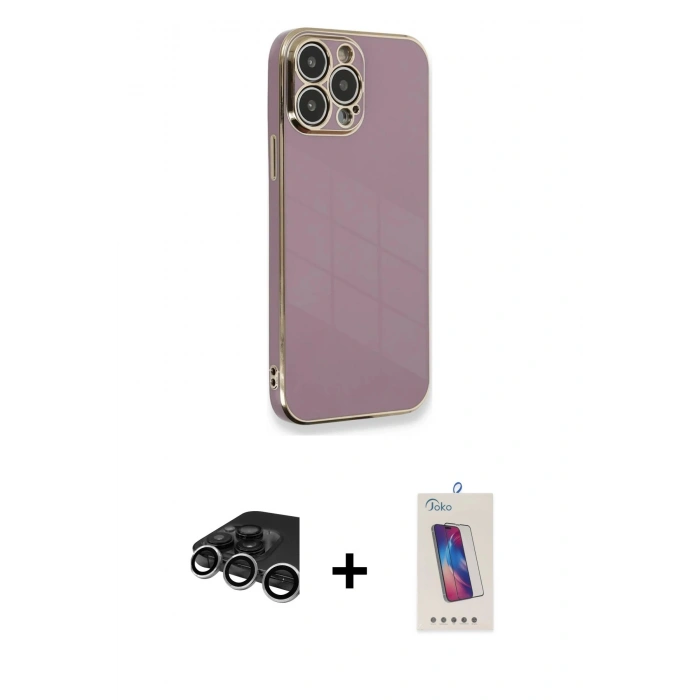 MARSİLYAN™- iPhone 15 Pro Kılıf Yankı Serisi - Siyah Joko 5D Cam + Raze Metal Kamera Lens - GS
