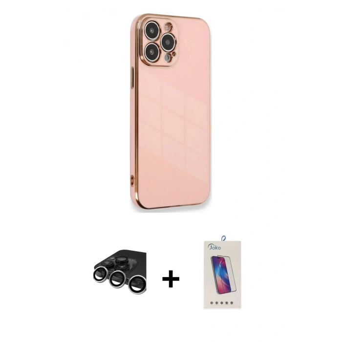 MARSİLYAN™- iPhone 15 Pro Kılıf Yankı Serisi - Siyah Joko 5D Cam + Raze Metal Kamera Lens - GS