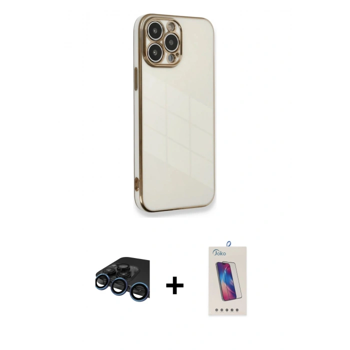 MARSİLYAN™- iPhone 15 Pro Kılıf Yankı Serisi - Siyah Joko 5D Cam + Raze Metal Kamera Lens - LT