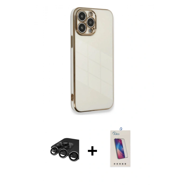 MARSİLYAN™- iPhone 15 Pro Kılıf Yankı Serisi - Siyah Joko 5D Cam + Raze Metal Kamera Lens - TMGI