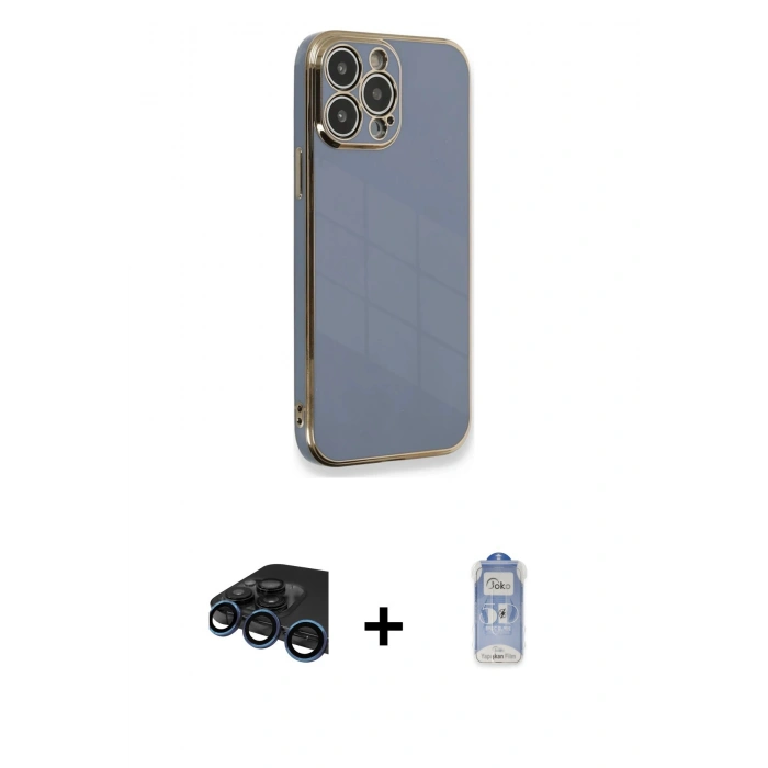 MARSİLYAN™- iPhone 15 Pro Kılıf Yankı Serisi - Siyah Joko Magic 5D Cam + Raze Metal Kamera Lens - LT
