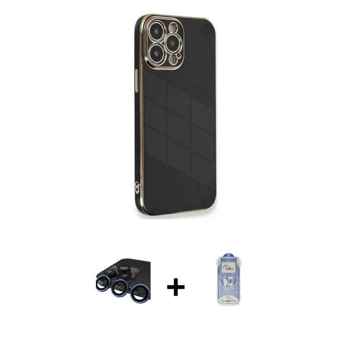 MARSİLYAN™- iPhone 15 Pro Kılıf Yankı Serisi - Siyah Joko Magic 5D Cam + Raze Metal Kamera Lens - LT