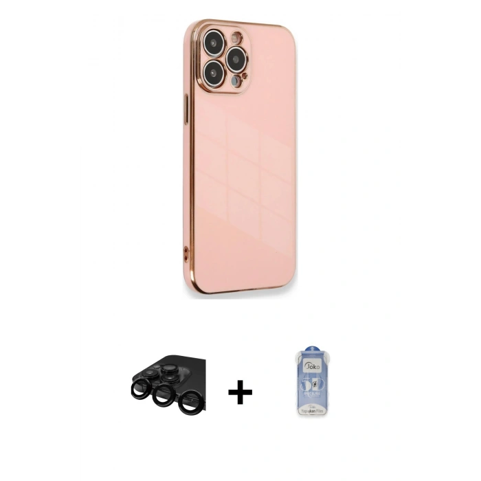 MARSİLYAN™- iPhone 15 Pro Kılıf Yankı Serisi - Siyah Joko Magic 5D Cam + Raze Metal Kamera Lens - SH