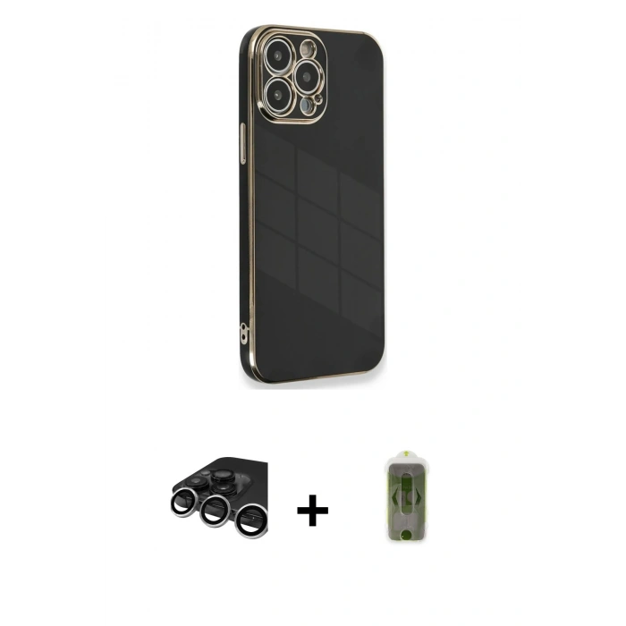 MARSİLYAN™- iPhone 15 Pro Kılıf Yankı Serisi - Siyah Joko Magic 5D Hayalet Cam + Raze Metal Kamera Lens - GS