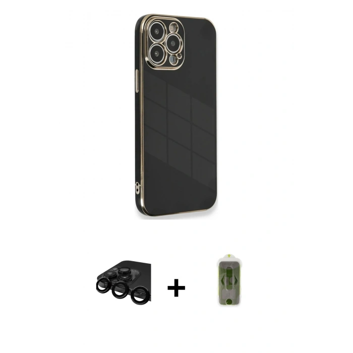 MARSİLYAN™- iPhone 15 Pro Kılıf Yankı Serisi - Siyah Joko Magic 5D Hayalet Cam + Raze Metal Kamera Lens - SH