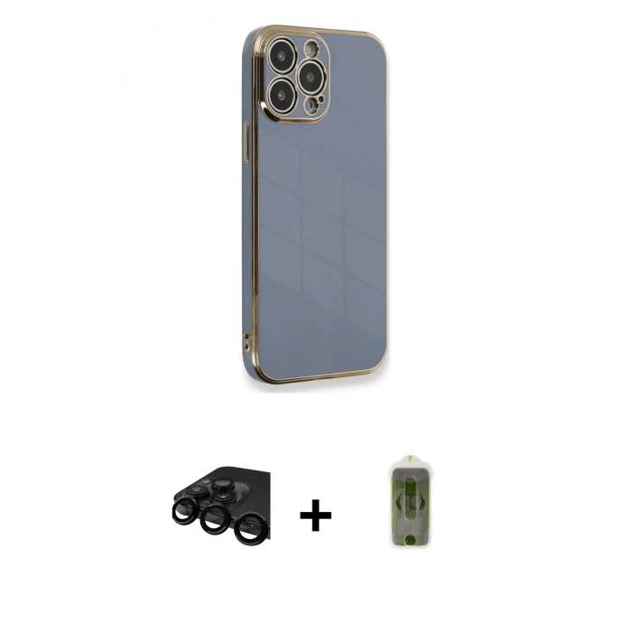 MARSİLYAN™- iPhone 15 Pro Kılıf Yankı Serisi - Siyah Joko Magic 5D Hayalet Cam + Raze Metal Kamera Lens - SH