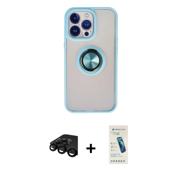 MARSİLYAN™- iPhone 15 Pro Kılıf Yörünge Çizgi - Şeffaf Pasifik Cam Ekran Koruyucu + Raze Metal Kamera Lens - SH