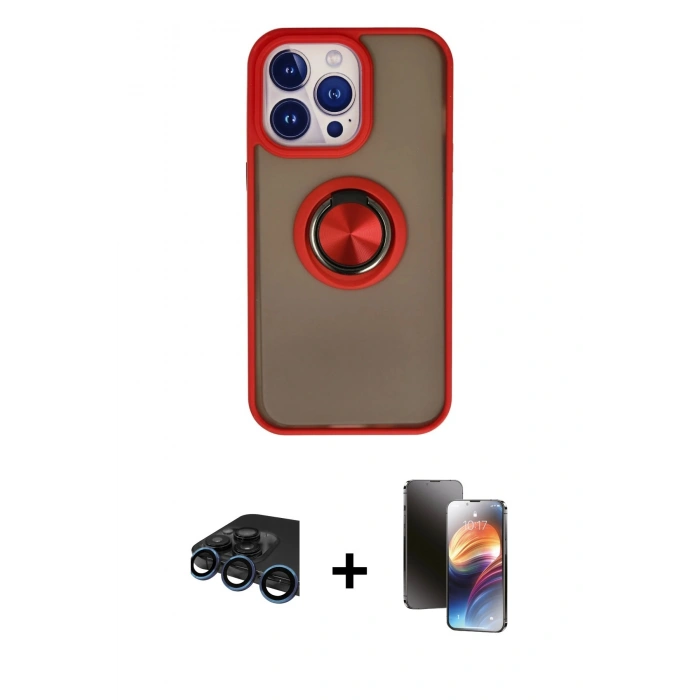 MARSİLYAN™- iPhone 15 Pro Kılıf Yörünge Çizgi - Siyah 3D Antistatik Mat Seramik Nano Ekran Koruyucu + Raze Metal Kamera Lens - LT