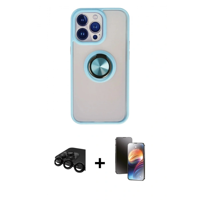 MARSİLYAN™- iPhone 15 Pro Kılıf Yörünge Çizgi - Siyah 3D Antistatik Mat Seramik Nano Ekran Koruyucu + Raze Metal Kamera Lens - SH