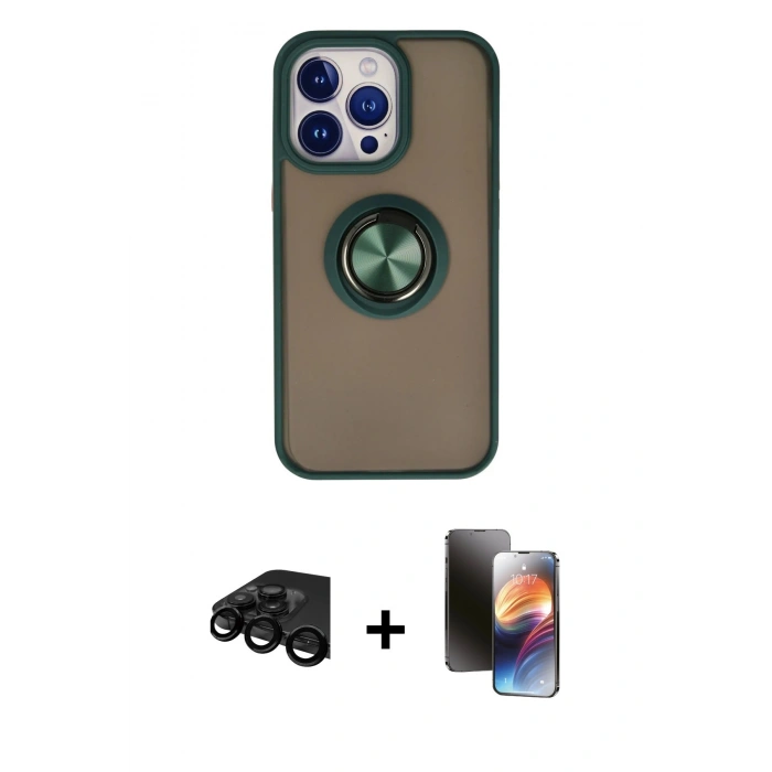 MARSİLYAN™- iPhone 15 Pro Kılıf Yörünge Çizgi - Siyah 3D Antistatik Mat Seramik Nano Ekran Koruyucu + Raze Metal Kamera Lens - SH