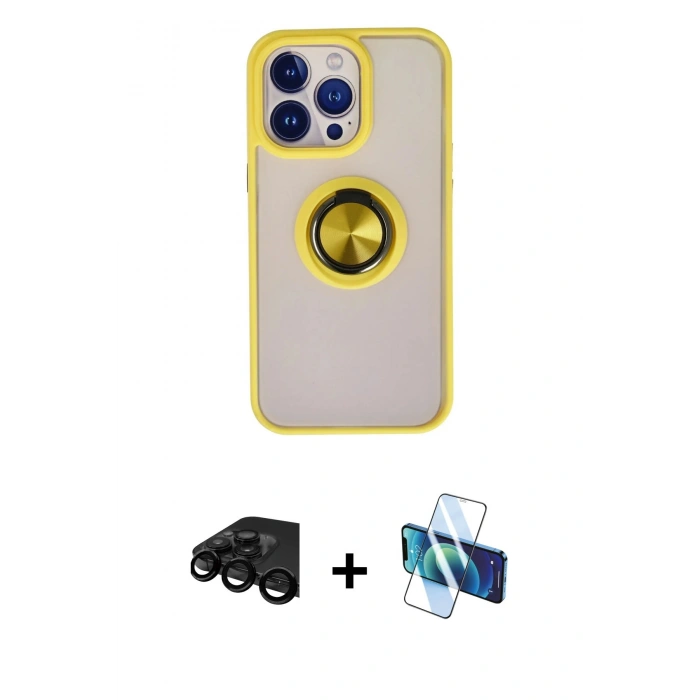 MARSİLYAN™- iPhone 15 Pro Kılıf Yörünge Çizgi - Siyah 3D Antistatik Seramik Nano Ekran Koruyucu + Raze Metal Kamera Lens - SH