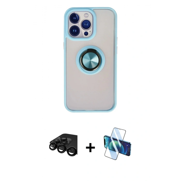 MARSİLYAN™- iPhone 15 Pro Kılıf Yörünge Çizgi - Siyah 3D Antistatik Seramik Nano Ekran Koruyucu + Raze Metal Kamera Lens - SH