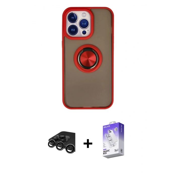 MARSİLYAN™- iPhone 15 Pro Kılıf Yörünge Çizgi - Siyah Bilvis 5in1 3D Magic Cam Ekran Koruyucu + Raze Metal Kamera Lens - TMGI