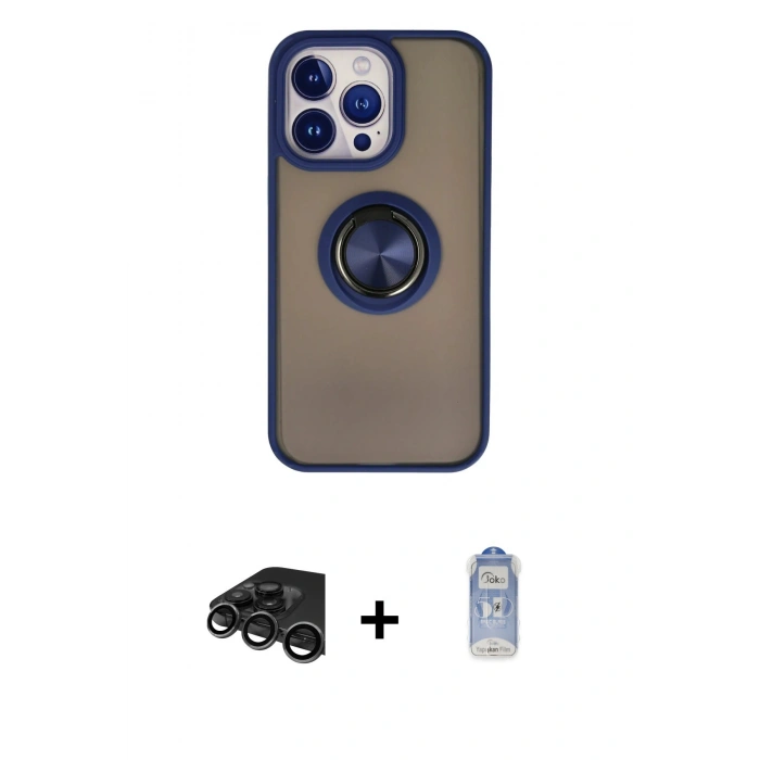 MARSİLYAN™- iPhone 15 Pro Kılıf Yörünge Çizgi - Siyah Joko Magic 5D Cam + Raze Metal Kamera Lens - TMGI