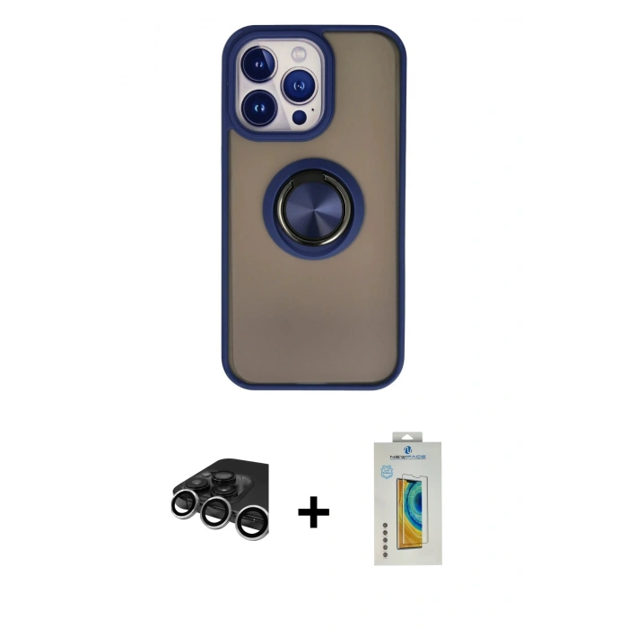 MARSİLYAN™- iPhone 15 Pro Kılıf Yörünge Çizgi - Siyah Polymer Nano Ekran Koruyucu + Raze Metal Kamera Lens - GS