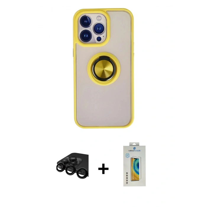 MARSİLYAN™- iPhone 15 Pro Kılıf Yörünge Çizgi - Siyah Polymer Nano Ekran Koruyucu + Raze Metal Kamera Lens - SH