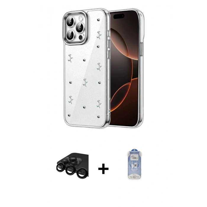 MARSİLYAN™- iPhone 15 Pro Kılıf Yörünge Form - Siyah Joko Magic 5D Cam + Raze Metal Kamera Lens - SH