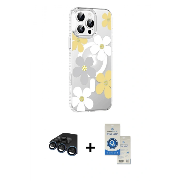 MARSİLYAN™- iPhone 15 Pro Kılıf Yörünge Işık Prime - Şeffaf Royal Nano Ekran Koruyucu + Raze Metal Kamera Lens - LT
