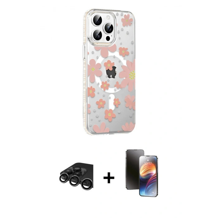 MARSİLYAN™- iPhone 15 Pro Kılıf Yörünge Işık Prime - Siyah 3D Antistatik Mat Seramik Nano Ekran Koruyucu + Raze Metal Kamera Lens - TMGI