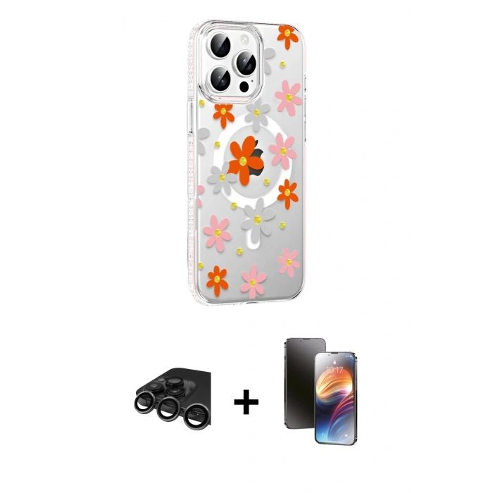 MARSİLYAN™- iPhone 15 Pro Kılıf Yörünge Işık Prime - Siyah 3D Antistatik Mat Seramik Nano Ekran Koruyucu + Raze Metal Kamera Lens - TMGI